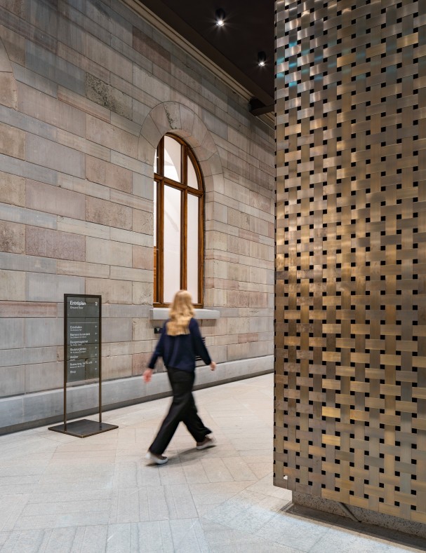 New elevator tower in oxidized brass at Nationalmuseum.