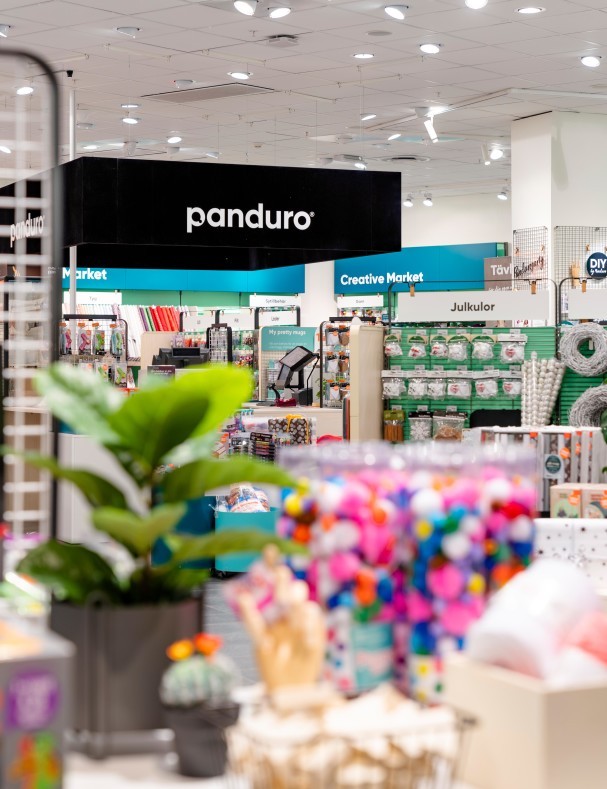 Detail of the interior and logo in the Panduro store in Sickla Köpkvarter.